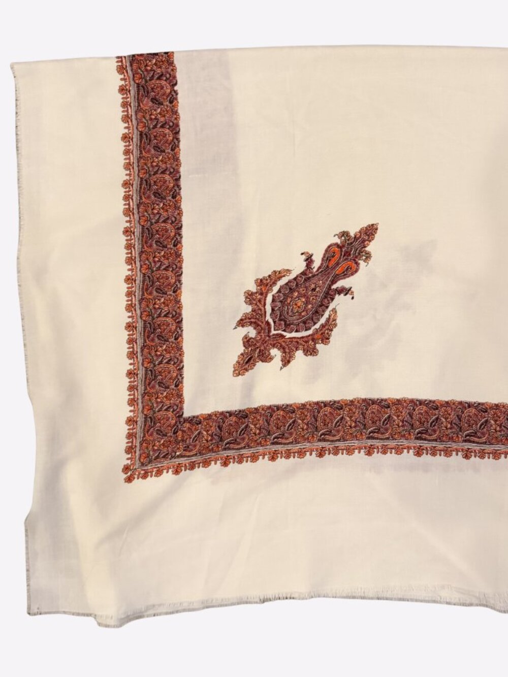 Hand Embroidered White Pashmina Shawl Kashmiri Pashmina Wrap Omani Mussar